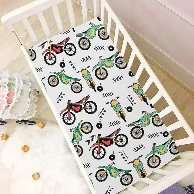 Motocross Motorcycle Crib Sheets Soft Breathable Fitted Baby Crib Sheets Mattress Cover for Girl Boys, 52" x 28" x 9"