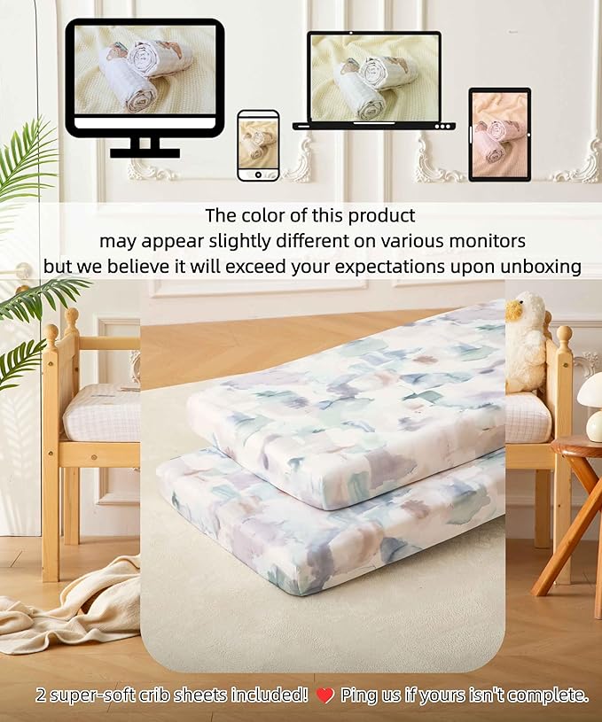 SDY Jersey Crib Sheets for Baby Boys and Girls,52”x28”x8, 2 Pack,Neutral Standard Oval/Retangle Fitted Crib Sheets for Toddler,Super Soft Breathable