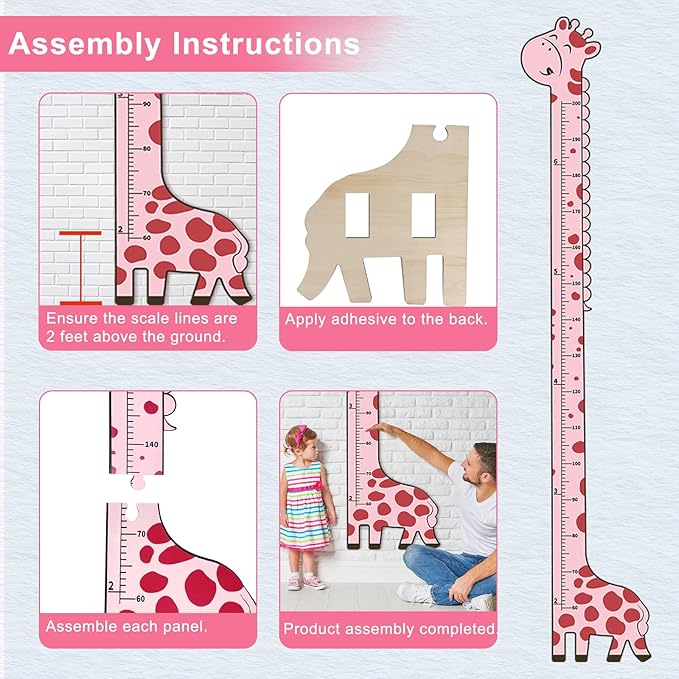 Wooden Growth Chart for Kids,Giraffe Height Chart for Boy Girls,Measuring Board for Kids Height,for Child's Room,Nursery Decor Decoration Wall Art (Pink Giraffe)