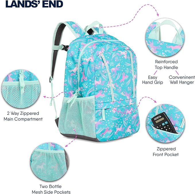 Lands' End Unisex Kids Medium ClassMate Lightweight Durable Elementary School Backpack, Ceramic Blue