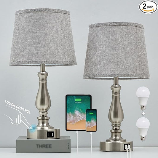 EJIAXIN Table Lamps for Bedroom Set of 2,Dimmable Touch Bedside Lamps with Dual USB A+C Ports - Nightstand Lamp for End Table Modern Night Stand Lamps for Living Room Guest Room