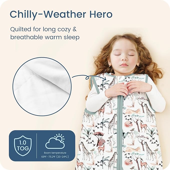 Toddler Sleep Sack 2t-3t-4t, 1.0 TOG Sleep Sack with Sleeveless, Cozy Premium Baby Wearable Blanket with 2-way Safe Zipper All Season Sleeping Bags, 1-pack