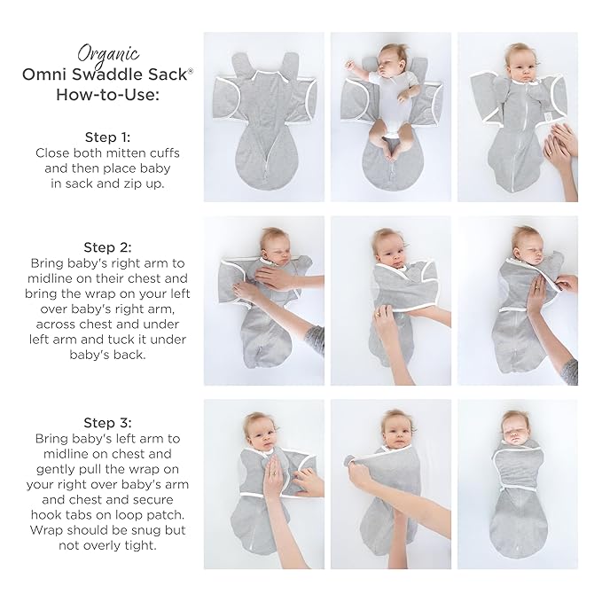 SwaddleDesigns Organic 6-Way Omni Swaddle Sack Arms Up Swaddle for Newborn, More Options to Calm Startle Reflex, Improves Sleep, 12-18 lbs, Heathered Gray
