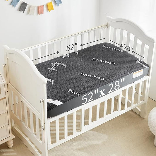 BEDLORE Waterproof Crib Mattress Protector 2 Pack, Ultra Soft Bamboo Viscose Crib Mattress Pad Cover, Noiseless Toddler Mattress Protector for Standard Baby Mattress Size 52''x28'', Dark Gray