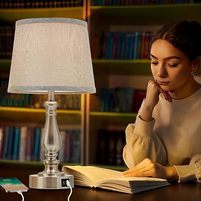 EJIAXIN Table Lamps for Bedroom Set of 2,Dimmable Touch Bedside Lamps with Dual USB A+C Ports - Nightstand Lamp for End Table Modern Night Stand Lamps for Living Room Guest Room