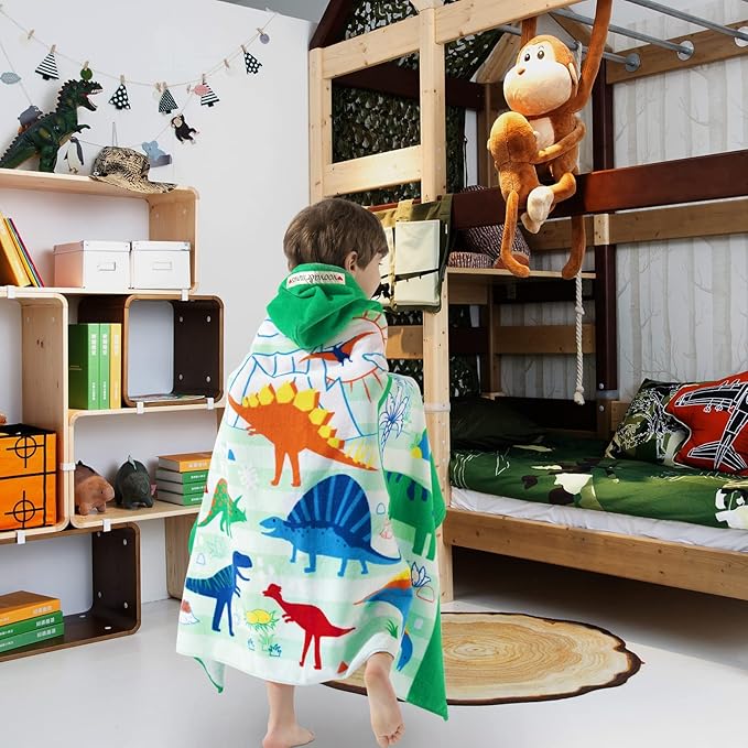 VOOVA & MOVAS Toddler Towels Age 3-8, 30''X50'',100% Cotton | Thick | Absorbent, Beach | Pool | Bath | Bathroom | Swim Towel | Wearable Wrap for Boys, Dinosaur | Dino