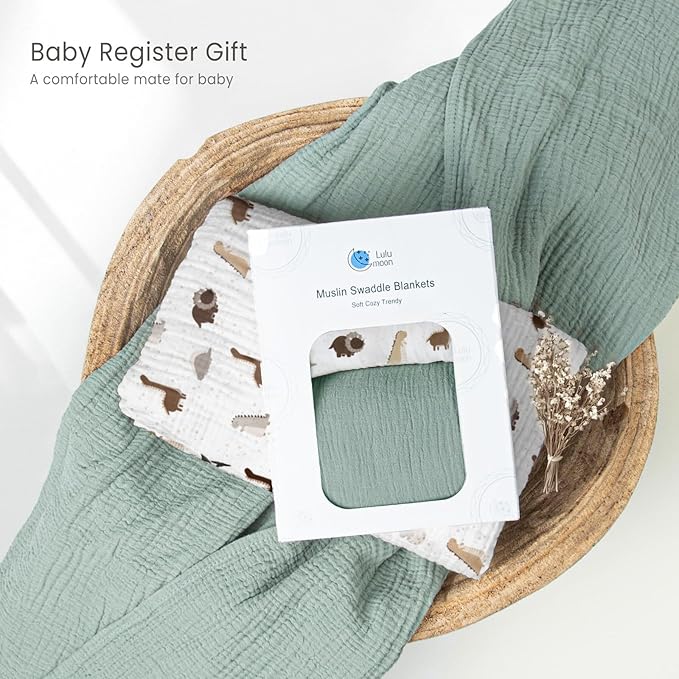lulumoon Baby Muslin Swaddle Blankets: Soft Receiving Blanket for Newborn - Cotton Swaddling Blanket for Neutral 2Pack