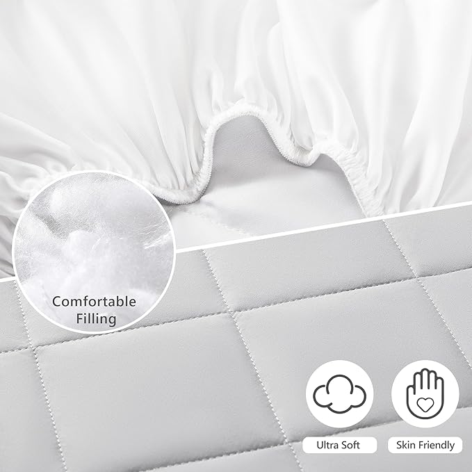 TILLYOU Pack and Play Sheets Pad - Waterproof Play Yard Playpen Sheets Pad, Soft Quilted Sheets with 1''-3'' Deep Pocket, Breathable and Fluffy, 39"x27",Light Grey