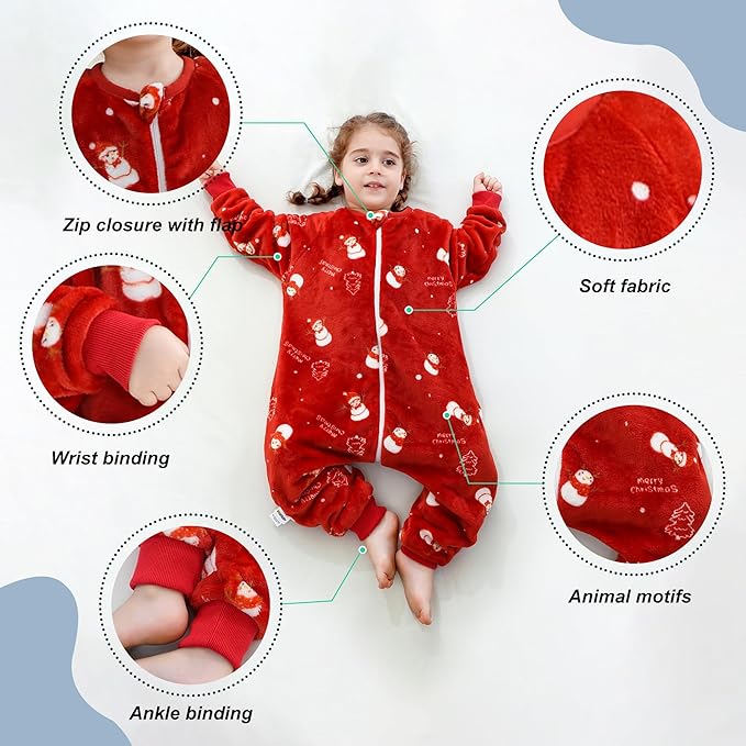 MICHLEY Toddler Flannel Sleeping Sack with Feet,Long Sleeve Baby Sleeping Bag 3-Way Zipper Super Warm Wearable Blankets