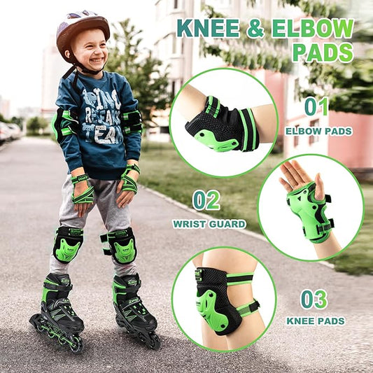 2PM SPORTS Knee Pads for Kids, Wrist Guards Knee and Elbow Pads Set with Drawstring Bag, Protective Gear Set for Girls Boys Roller Skating Cycling Skateboard