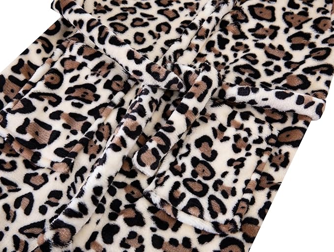 Kids Toddler Cartoon Hooded Plush Robe Leopard Pajamas Fleece Bathrobe Children Sleepwear