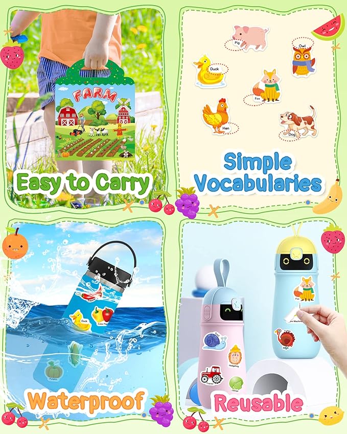Benresive Reusable Sticker Books for Toddlers, Fun Travel Stickers for Kids, Toddler Sticker Book, Crafts Activities for Toddlers, 3 and Up Birthady Gifts - Farm