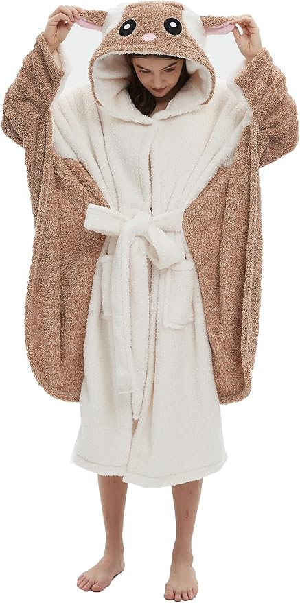 CuteOn Bathrobe for Women Soft Fleece Hooded Plush Loungewear