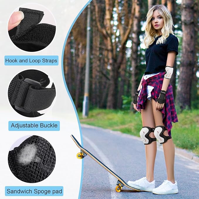 Kids/Adult/Youth Knee and Elbow Pads with Wrist Guards 3 in 1 Protective Gear Set for Skateboarding Cycling BMX Bike Scooter Skating Rollerblading Riding