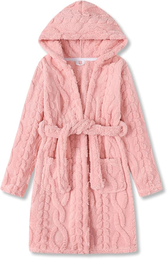 Topgal Leopard Cat Robe for Girls Fleece Toddler Kids Teen Hooded Bathrobe Size 4T-18