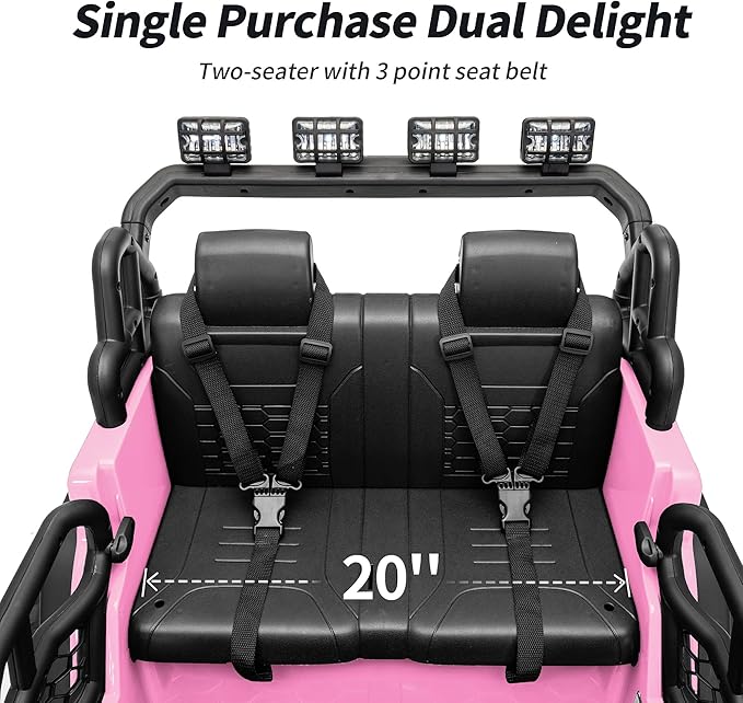 2 Seater Ride on Car Toy, 12V Electric Car for Kids 4-8 with Remote Control, Capacity 110 lb, LED Light - Light Pink