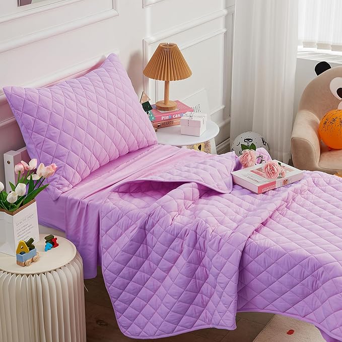 Wowelife Toddler Bedding Set, 4 Piece Toddler Bedding Soft and Breathable Crib Bedding Set, Includes Quilted Comforter, Flat Top Sheet, Fitted Sheet, Envelope Pillow Case for Boys and Girls, Purple