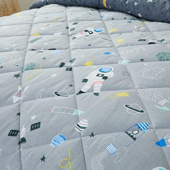 Brandream Kids Space Bedding Set Queen Size Boy Girl 100% Cotton Space Rocket Galaxy Comforter Set 3-Piece