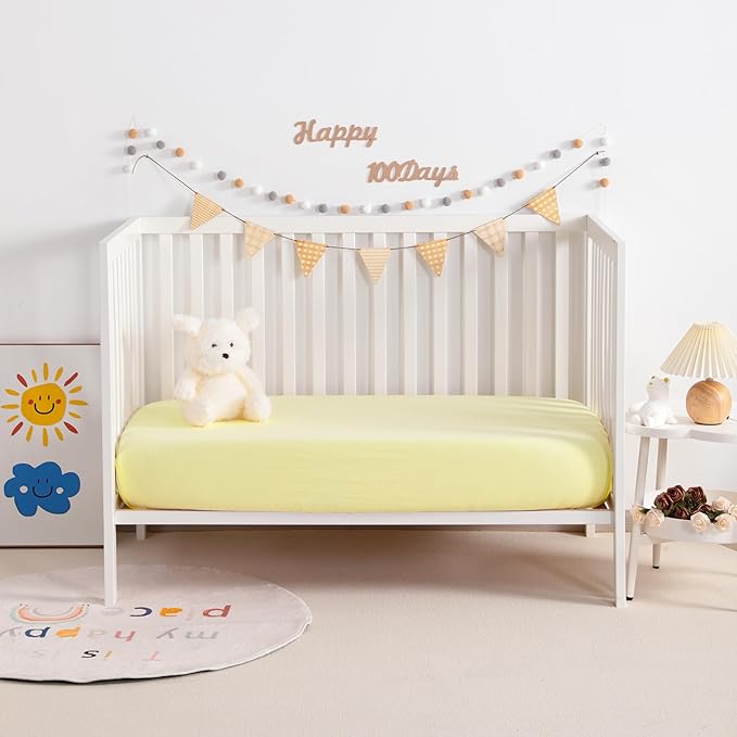 NTBAY 2 Pack Muslin Cotton Crib Sheets, Soft and Breathable Double Layer 28x52 Baby Crib Sheets for Standard Crib and Toddler Mattresses, Boys, Girls, Unisex, Light Yellow, 28x52 Inches