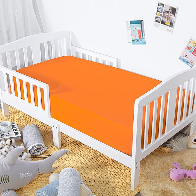 NTBAY 100% Brushed Microfiber Fitted Crib Sheet, Super Soft and Cozy 28x52 Crib Sheet for Standard Crib and Toddler Mattresses, Boys, Girls, Unisex, Orange, 28x52 Inches
