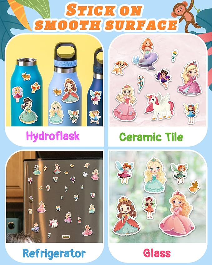 Benresive Reusable Sticker Books for Toddlers, Fun Travel Stickers for Kids, Toddler Sticker Book, Crafts Activities for Toddlers, 3 and Up Birthady Gifts - Princess