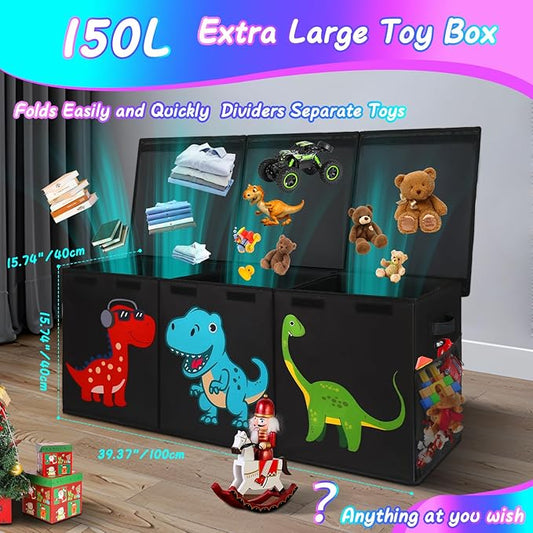 Mabahoo Extra Large Toy Box Chest, Collapsible Storage Organizer with Lids, Sturdy Dinosaur Toybox for Boys Girls, 40"x16"x16" Kids Storage Bin Box Baskets for Living Room, Playroom, Bedroom, Nursery