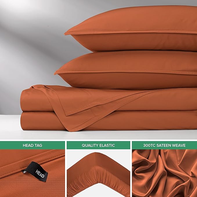 Pure Bamboo Split King Sheets, Genuine 100% Organic Viscose Derived from Bamboo Bed Sheet Set, Soft & Cooling, Double Stitching, 2 Fitted Sheets (Split King, Terracotta)