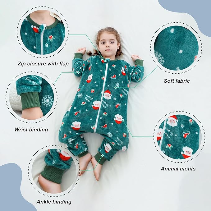 MICHLEY Toddler Flannel Sleeping Sack with Feet,Long Sleeve Baby Sleeping Bag 3-Way Zipper Super Warm Wearable Blankets