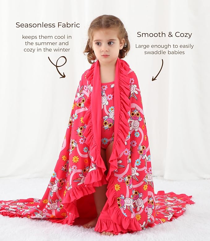 Premium Baby Blankets, Soft Viscose from Bamboo Blanket for Girls, Nursery Crib Bedding Quilt for Newborn and Toddler, Ruffle Blanket Cooling for Hot Sleepers 50''x50'' Pink Unicorn