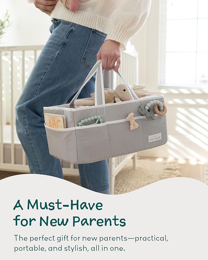 Lily Miles Baby Diaper Caddy Organizer - Large Tote Bag for Newborn essentials Boy or Girl - Baby Shower Basket - Nursery Must Haves - Registry Favorites - Newborn Caddie Car Organizer
