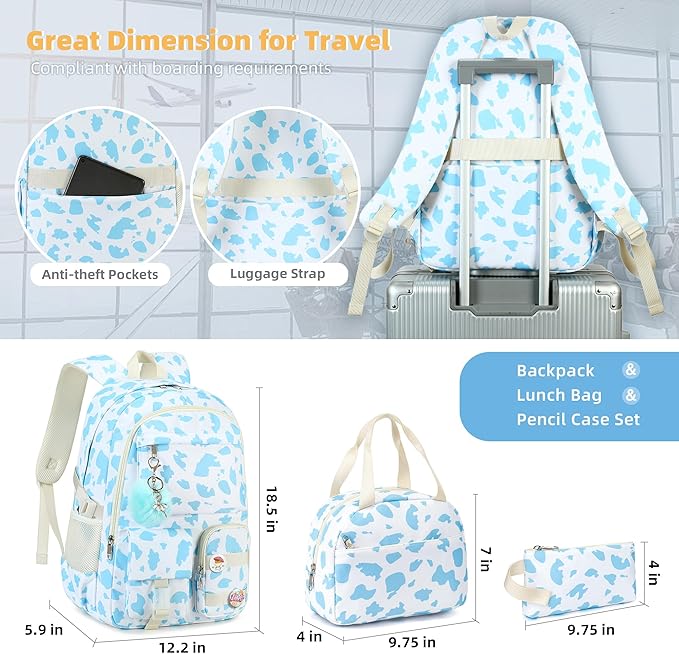 Hidds Backpack for Girls 3 PCS College School Backpacks Kids Bookbag Set with Lunch Box School Bag Daypack Teens Women