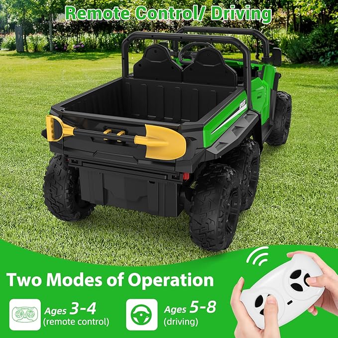 24V 2 Seater Ride on Dump Truck with Remote Control for Big Kids, 4WD 6 Wheels Ride on Car w/Music Player & LED Lights, Ride Toy Gift for Kid