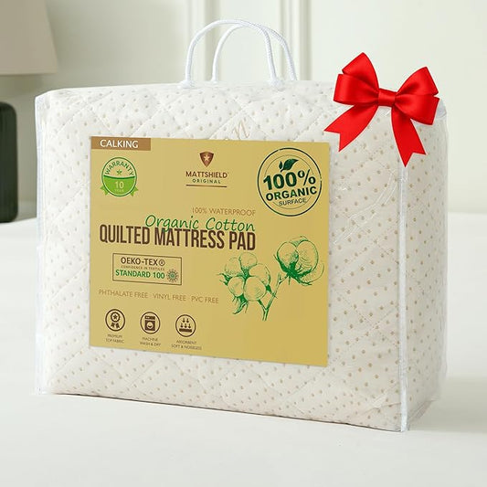 Luxury Quilted Organic Cotton Mattress Protector California King - 380 GSM Waterproof & Breathable Pad - Deep Pocket Fitted Cover - Soft & Silent Protection