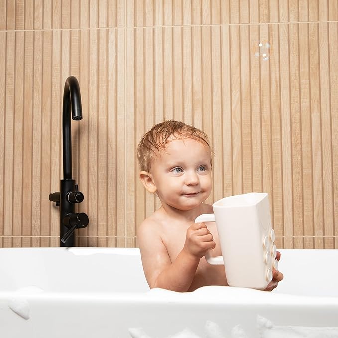 Rinzee® Baby Bath Cup with Suctions - BPA Free, 100% Food Grade Silicone Rinse Cup, Clutter-Free Tub Area, Kids Learning Tool, Sticks to Tiles, Drains Water Upside Down- "Patent Pending"