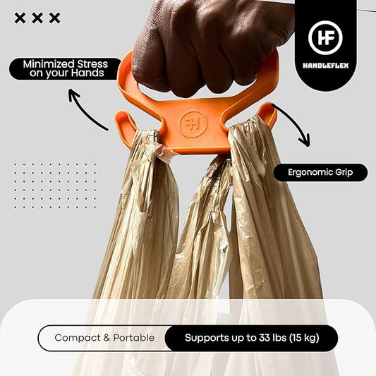 Handle Magic - (2 Units) Bag Carriers | Ergonomic Grip and Bag Holder | Pocket Size | Lightweight & Comfortable for Shopping & Travel - Made in USA (Blazing Orange)