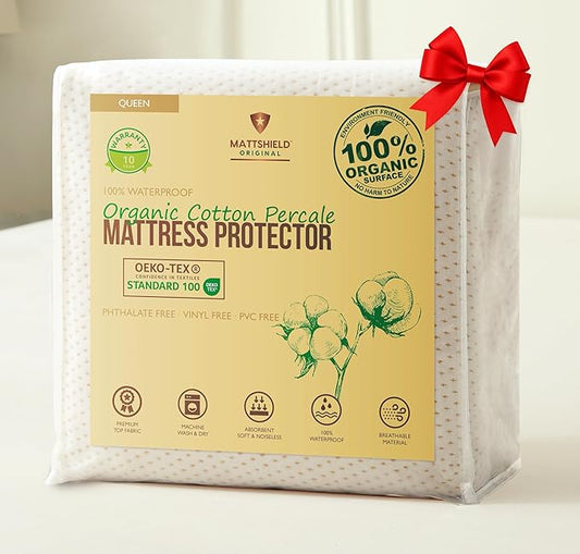 Deluxe Cooling Waterproof Organic Mattress Protector Queen - Organic Cotton Percale Breathable Mattress Pad Cover - Naturally Cool for Hot Sleepers – Soft Natural Comfort