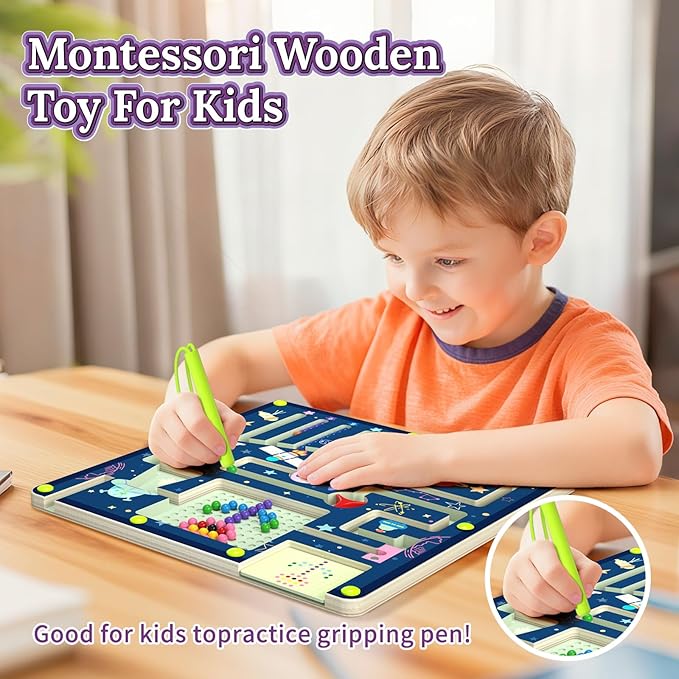 Magnetic Color and Number Space Maze Level 3– Montessori Wooden Puzzle Toy for Toddlers, Preschool Learning Activity for Fine Motor Skills, Educational Gift for Kids Ages 3+