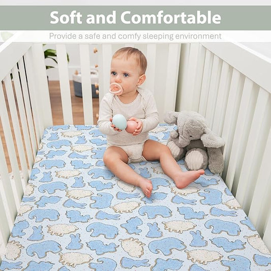 Blue Animal Cookie Baby Crib Sheets for Boy Girl 52"x28" Cute Frosted Animal Cookie Soft Snug Fitted Crib Mattress Cover Circus Animal Biscuits Baby Sheet for Standard Crib & Toddler Bed Mattress