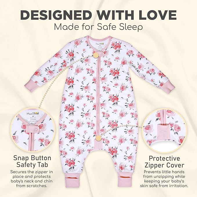 Mama Cheetah Toddler Sleep Sack with Feet, Long Sleeve 0.5 TOG Organic Cotton Baby Sleeping Bag with Legs, Wearable Blanket for Walkers w/ 2-Way Zipper, Toddler Blanket for Girls & Boys 4-5T