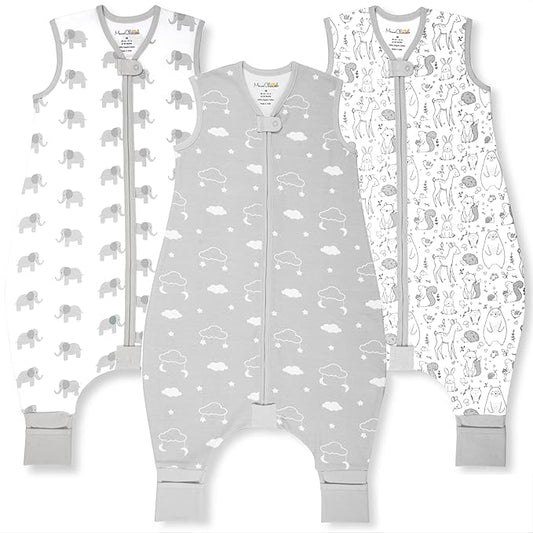 Mama Cheetah Toddler Sleep Sack with Feet 4T-5T, 0.5 TOG Organic Cotton Baby Wearable Blankets with Legs, Baby Sleeping Bag for Walkers, Early Walker X-Large, 3-Pack