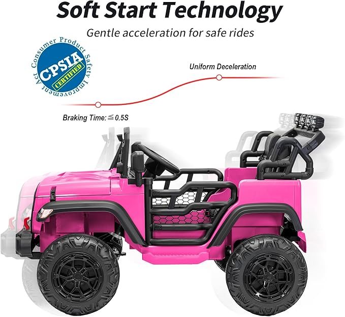 2 Seater Ride on Car Toy, 12V Electric Car for Kids 4-8 with Remote Control, Capacity 110 lb, LED Light - Pink