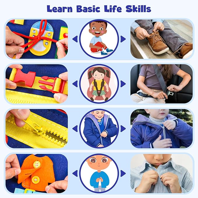 Asten Busy Board Montessori Toys for Toddlers: Busy Book Sensory Board Quiet Books Educational Activity Book for 3 4 5 Year Old Gifts for Boys Girls Kids, Toddler Travel Toys for Airplane Car (Blue)