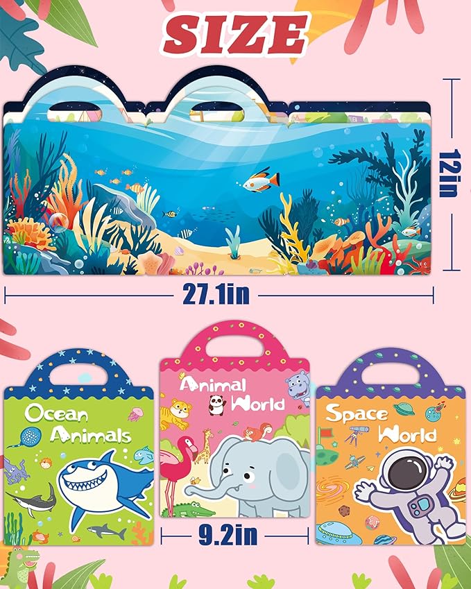 Benresive Reusable Sticker Books for Toddlers, 3 Sets Travel Stickers for Kids, Toddler Sticker Book, Crafts Activities for Toddlers, 3 and Up Birthday Gifts Travel Toys