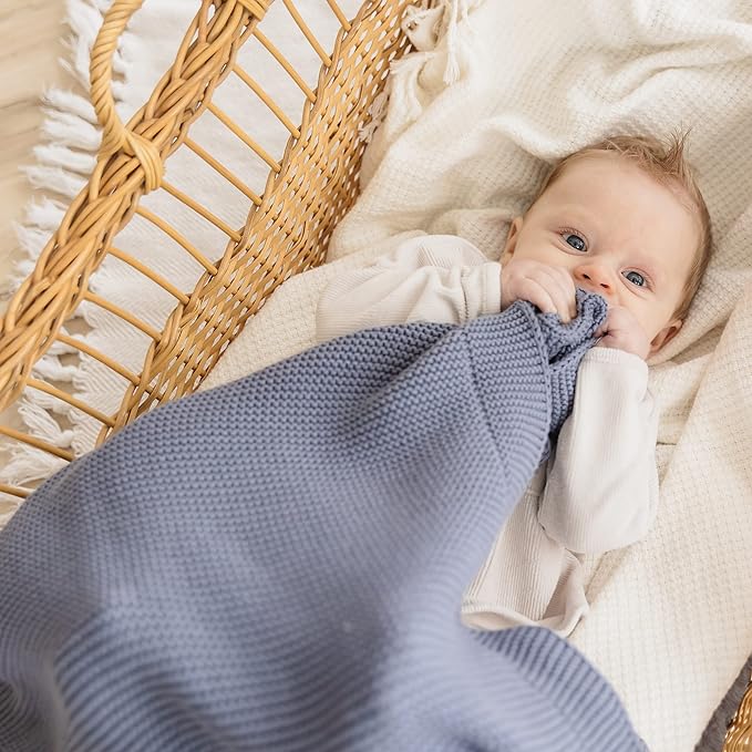 Natemia 100% Organic Cotton Knitted Baby Receiving Blanket for Newborn, Infant & Toddler – Ultra Soft 30" x 40" Crib, Stroller & Nap Time Cover for Boys and Girls – Baby Cotton Blanket