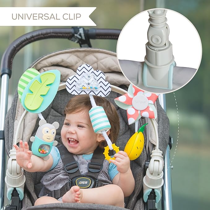Taf Toys Tropical Arch Adjustable Infant Car Seat & Stroller Toy for Infant & Toddlers, Stroller Arch, Baby Crib Toys Clips on Prams/Car Seats/Bouncers Encourages Motor Skills & Sound Exploration