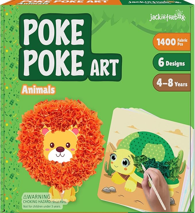 jackinthebox Poke Poke Art – Animals Theme, Mess-Free Fabric Art and Craft, Flower Pressing Kits, Gift for Kids, Girl Gifts, Boy Gift, Toys for Girls and Boys Ages 4 5 6 7 8