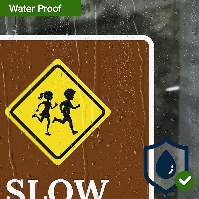Slow Down Children At Play Sign, 10x7 Inches, 4 Mil Vinyl Decal Stickers Weather Resistant, Made in USA by My Sign Center