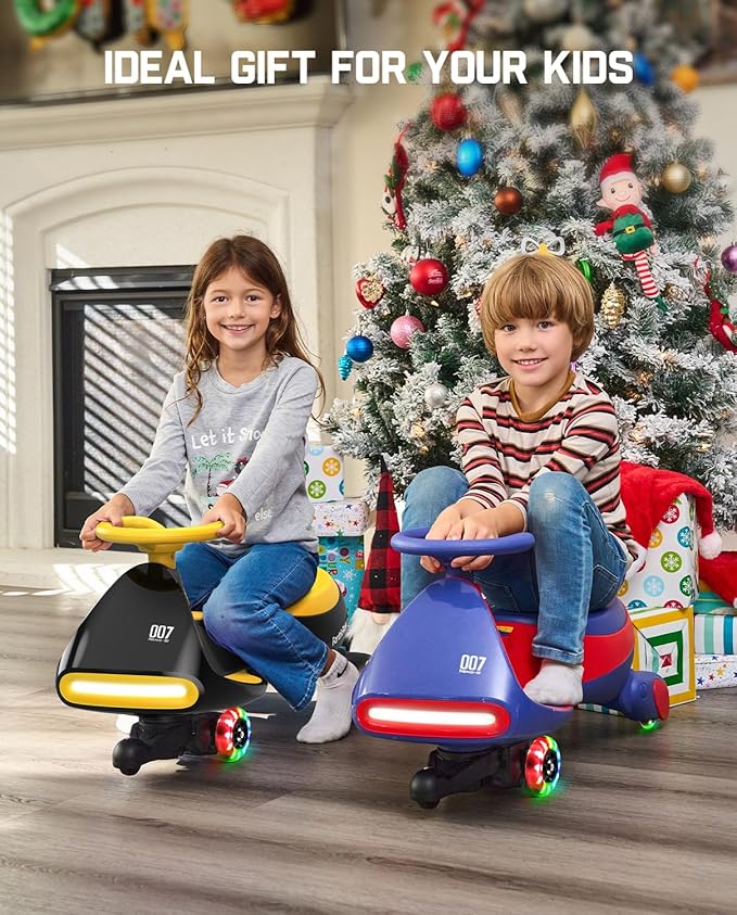 FanttikRide N7 Pro Electric Wiggle Car with Pedal, Rechargeable Battery, CyberWiggle, 2 in 1 Swing Car, 2 Speeds Max 4 Mph, Anti-Rollover, Flashing Wheels, Bluetooth, for Ages 3 and Up, 150 Lbs,Yellow