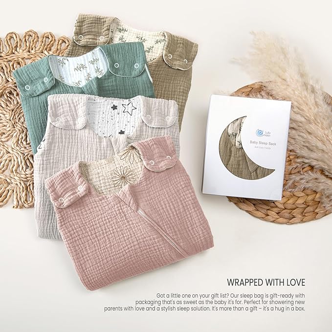 lulumoon Sleep Sack Muslin for Baby: Cotton Wearable Blanket for 9-15 Months - Soft Lightweight Ideal for Nursery Lounge Nighttime Naptime 6-12 Months