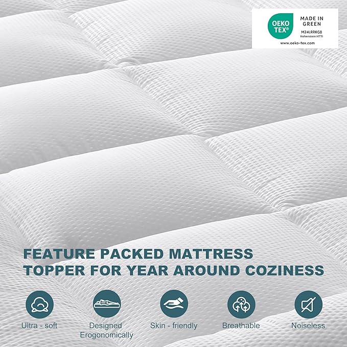 UNILIBRA King Size Mattress Pad Pillow Top Mattress Cover Padded with Down Alternative Filling Quilted Fitted Mattress Protector Streches up 8-22" Deep Pocket Cooling Mattress Topper